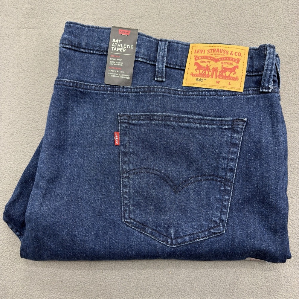Levis 541 Athletic Taper Jeans Mens 50x29 Blue Indigo Wash Faded Whisker NWT